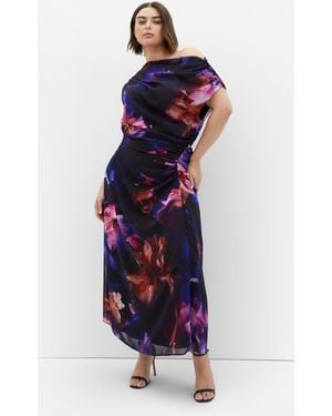 City Chic Plus Size Print Dark Maxi Dress - Blue