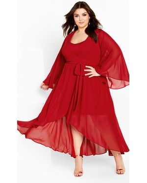 City Chic Plus Size Fleetwood Maxi Dress Love, Chiffon - Red