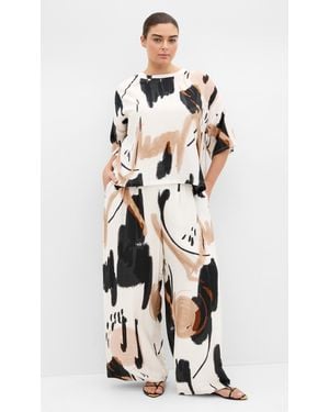 City Chic Plus Size Alexi Print Ivory Pants - Multicolor