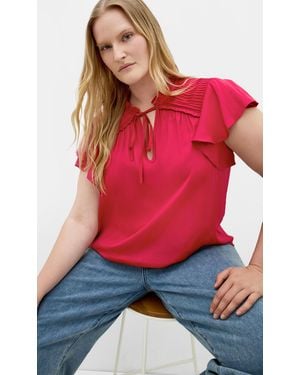 City Chic Plus Size Drama Queen Short Sleeve Shirt - Red