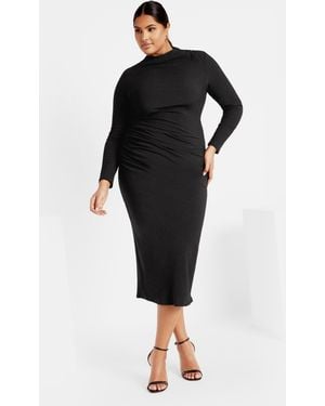 City Chic Paula Tie Waist Faux Leather Dress in Black | Lyst