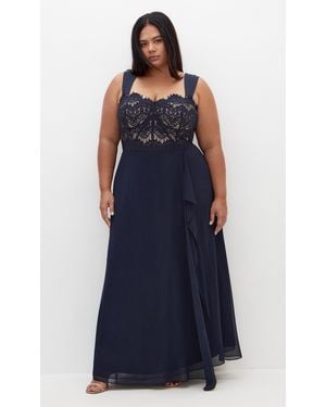 City Chic Plus Size Sweet Evie Lace Chiffon Maxi Dress - Blue