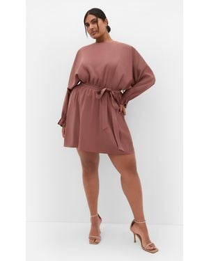 City Chic Plus Size Ellie Long Sleeve Dusty Rose Mini Dress Top - Red