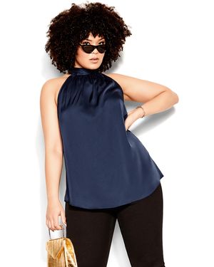 City Chic Plus Size Sexy Shine Top, Satin - Blue