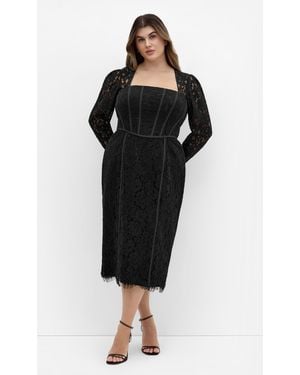 City Chic Plus Size Valentine Corset Lace Midi Dress - Black
