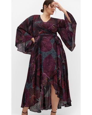 City Chic Plus Size Evangeline Print Wrap Blackberry Maxi Dress - Purple