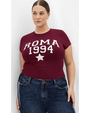 City Chic Plus Size Micro Roma Print Tee - Red
