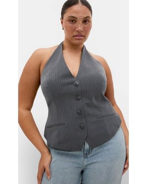 City Chic Plus Size Cora Stripe Vest - Gray