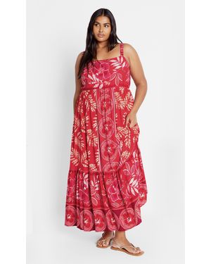 City Chic Plus Size Eden Placement Maxi Dress - Red