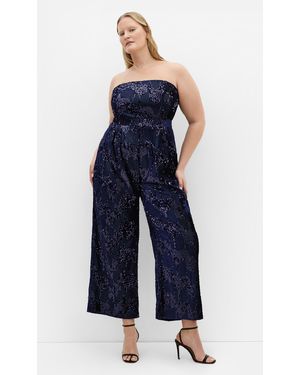 City Chic Plus Size Glimmer Sequin Strapless Jumpsuit - Blue