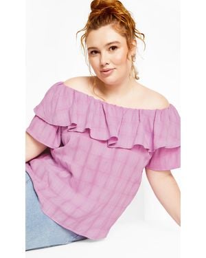 City Chic Plus Size Christy Off Shoulder Top - Pink