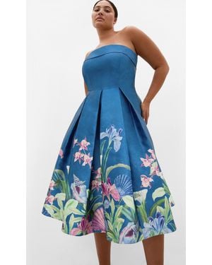 City Chic Plus Size Tiffany Bloom Strapless Jade Midi Dress - Blue