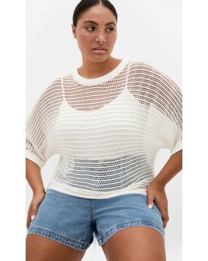 City Chic Plus Size Crochet Knit Resort Top - White
