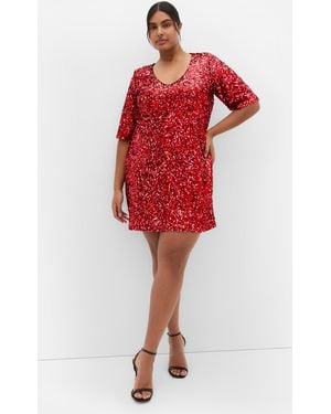 City Chic Plus Size Sequin Glam Dress - Red