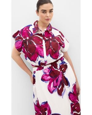 City Chic Plus Size Holiday Print Shirt - Pink