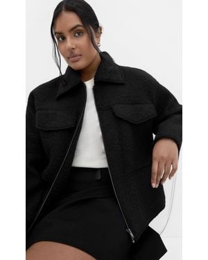 City Chic Plus Size Boucle Zip Front Jacket - Black