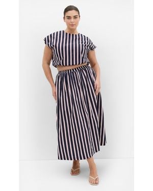City Chic Plus Size Holiday Sarina Stripe Midi Skirt - White