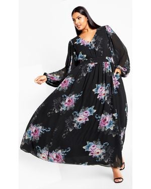 City Chic Plus Size Ottilie Maxi Dress Dark Roses - Black