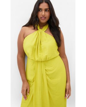 City Chic Plus Size Briella Halter Twist Front Midi Dress - Yellow