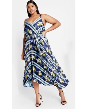 City Chic Plus Size Amelia Print Pleat Dress - Blue