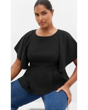 City Chic Plus Size Cinched Peplum Top - Black