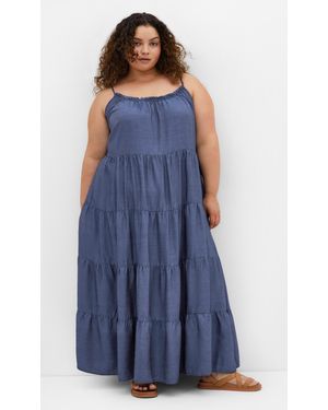 City Chic Plus Size Island Tier Frill Denim Maxi Dress - Blue