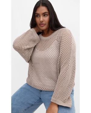 City Chic Plus Size Crochet Knit Long Sleeve Top - Multicolor