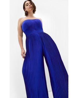 City Chic Plus Size Palazzo Pleat Jumpsuit - Blue