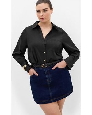 City Chic Plus Size Elevated Long Sleeve Stretch Shirt - Blue