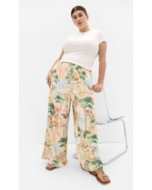 City Chic Plus Size Halle Print Wide Leg Light Peach Pants - Natural
