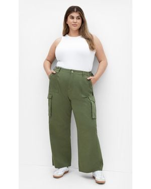 City Chic Plus Size Mia Cargo Pants, 100% Cotton - Green