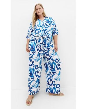 City Chic Plus Size Resort Print Pants - Blue