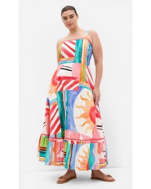 City Chic Plus Size Print Ivory Maxi Dress - White