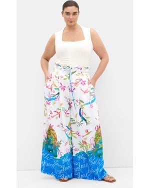 City Chic Plus Size Print Wide Leg Pants - Blue