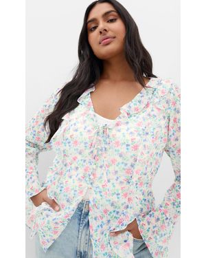 City Chic Plus Size Lidia Ruffle Print Cream Top - Natural