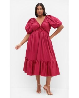 City Chic Plus Size Gracie V-Neck Cotton Midi Dress - Red