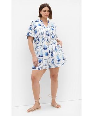City Chic Plus Size Elise Print Playsuit - Blue
