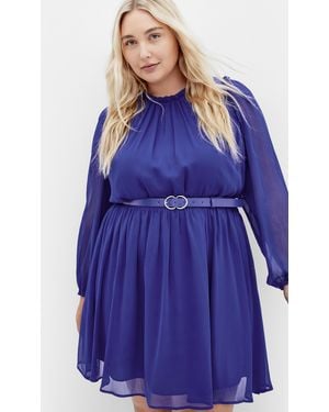 City Chic Plus Size Madelynn Ruffle Sheer Sleeve Dress - Blue