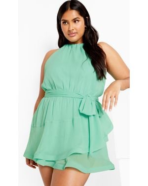 City Chic Plus Size Belinda Halter Playsuit - Green