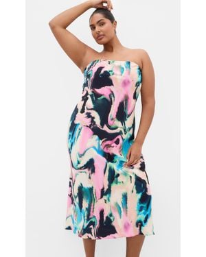 City Chic Plus Size Print Strapless Ultra Maxi Dress - Blue