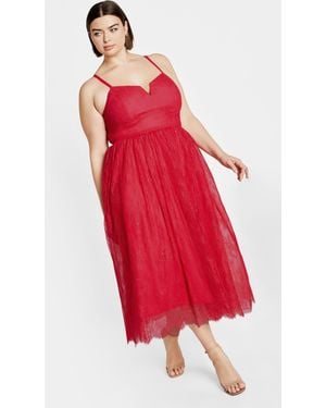 City Chic Plus Size Serena Lace Midi Dress - Red