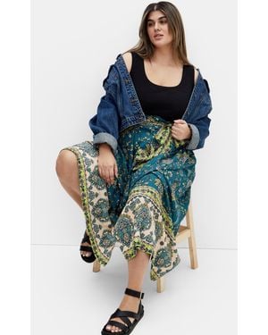City Chic Plus Size Mysteria Border Linen Skirt French - Blue