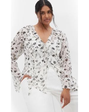 City Chic Plus Size Sweet Nothings Frill Top - White