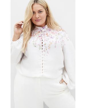City Chic Plus Size Keyla Print Ivory Shirt - White