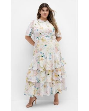 City Chic Plus Size Linen Pout Maxi Dress - Natural