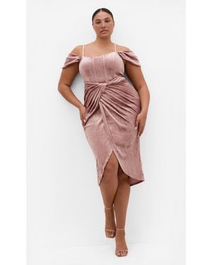 City Chic Plus Size Jayla Cold Shoulder Velvet Dress - Red