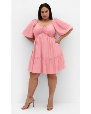 City Chic Plus Size Marcy V-Neck Mini Dress - Pink