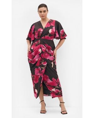 City Chic Plus Size Braelynn Print Chocolate Maxi Dress - Red