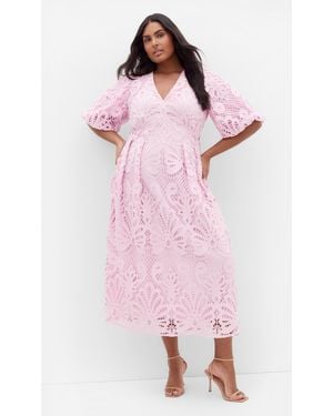 City Chic Plus Size Kylee Embroidered Midi Dress - Pink