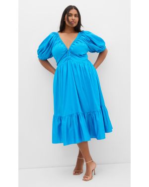 City Chic Plus Size Gracie V-Neck Cotton Midi Dress - Blue